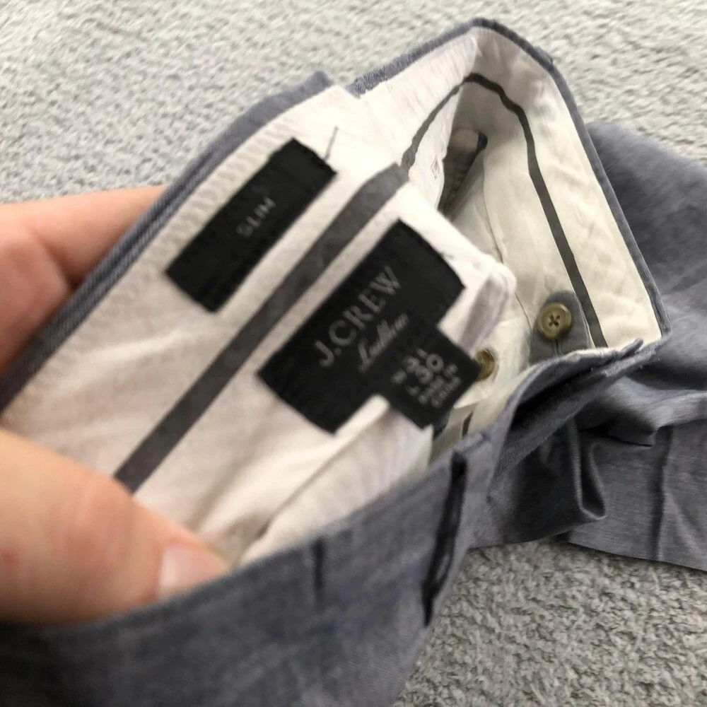 J.Crew Pants Mens 31x30 Blue Chambray Dress Flat Front Slim Straight Ludlow